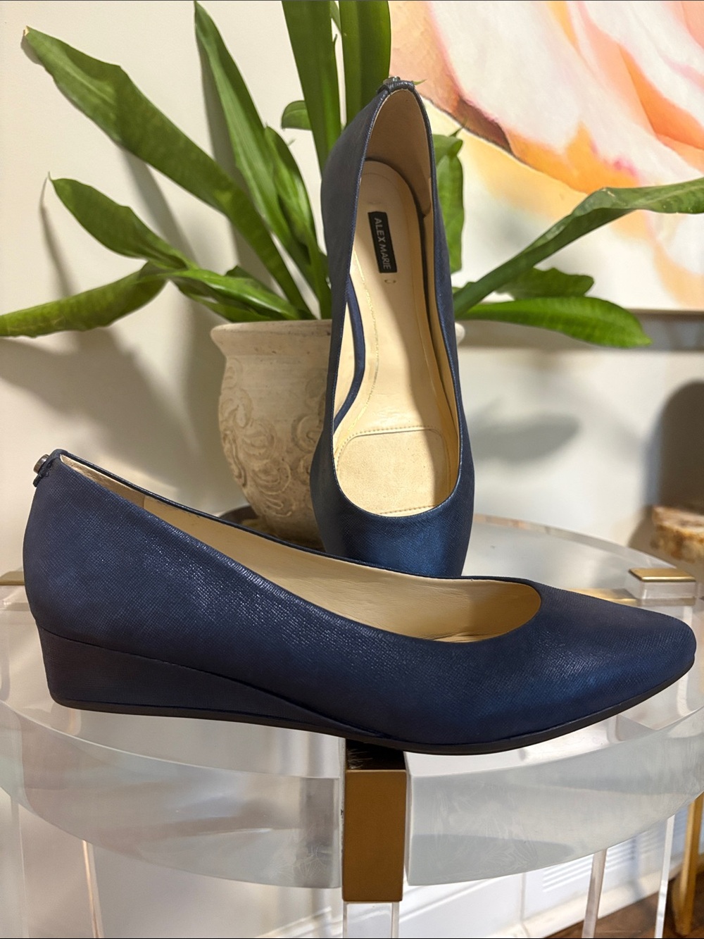 Alex Marie Navy Blue Low Wedge Moriah Leather Pumps